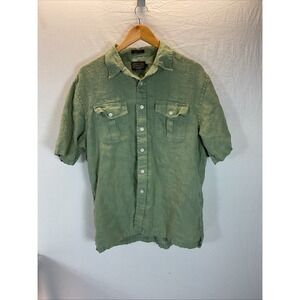 Pendleton Shirt Mens LG Green Linen Morrison Western Cowboy‎ Short Sleeve Button
